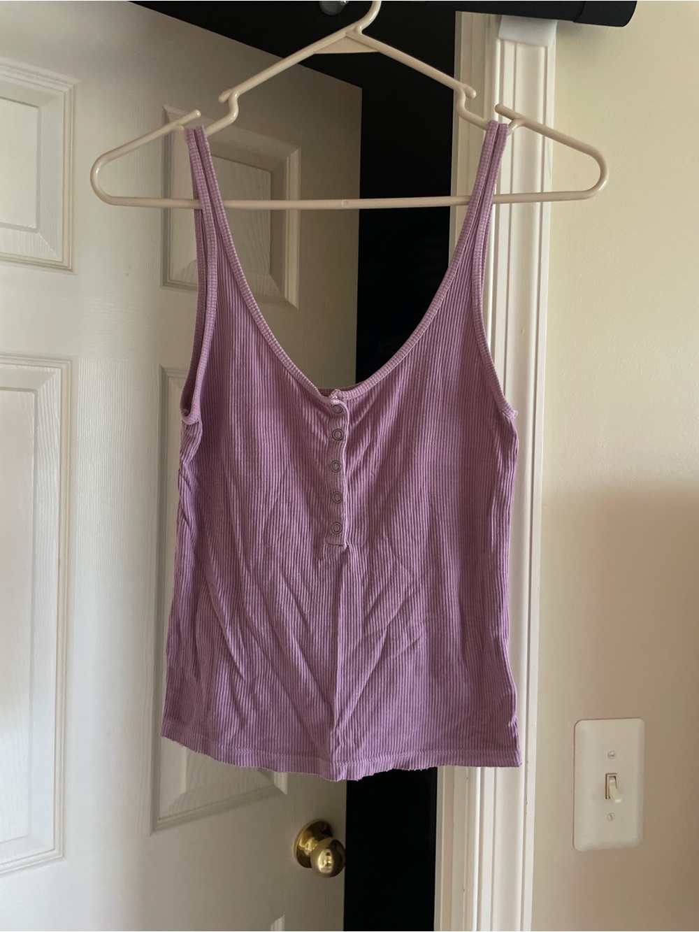 Women’s Purple Ribbed Button-Front Tank Top